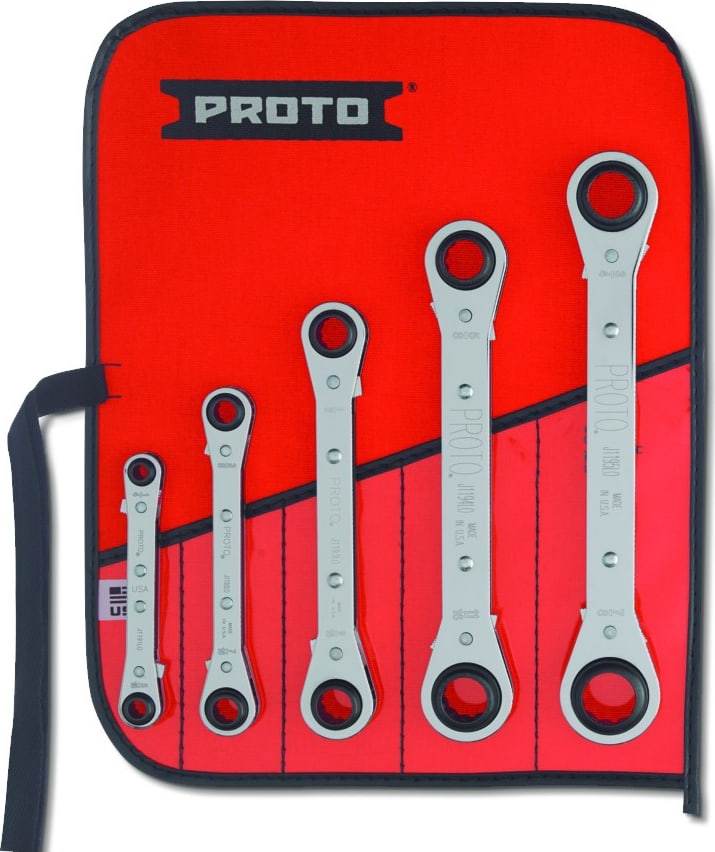 Proto J1190LO - Box-End Wrench Set, Reversible Ratchet, Full Polish Finish, Fractional, 12 Point, 5 Pieces