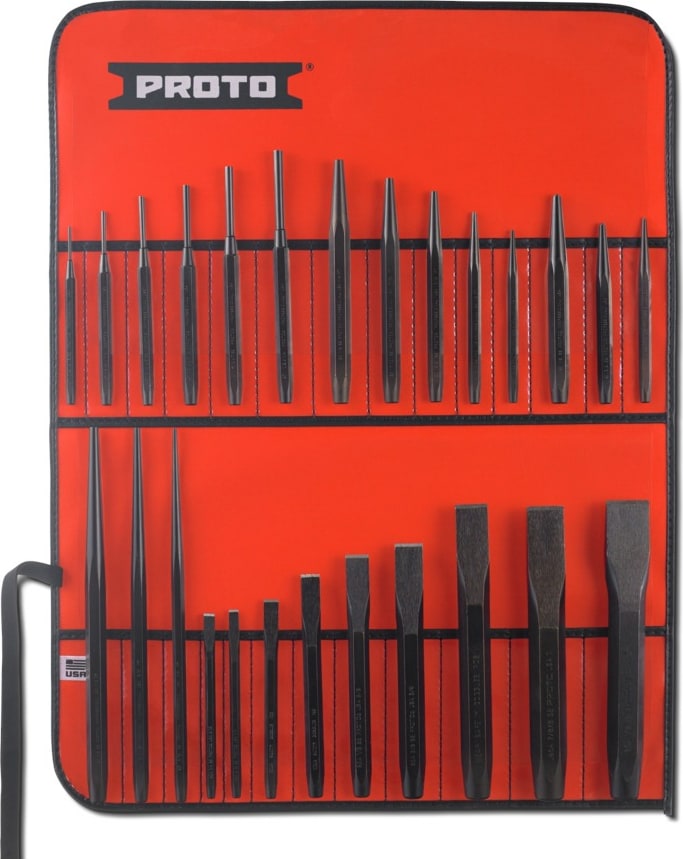 Proto J46S2 - Punch and Chisel Set, S2 Steel, Black Oxide Finish, Pouch Included, 26 Pieces
