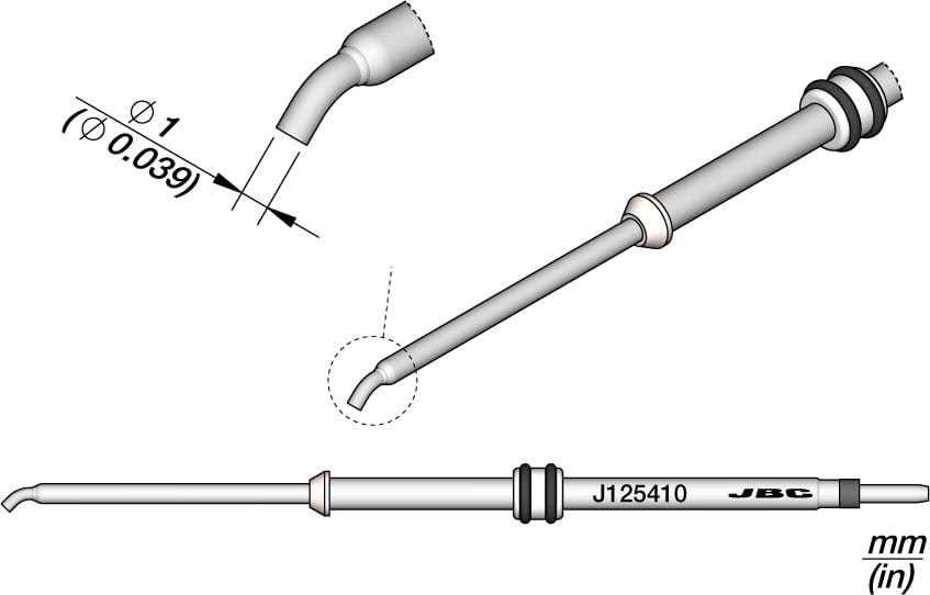 JBC J125410 - Bent Nozzle for JNA Hot Air Station (1mm, 45 Degree)