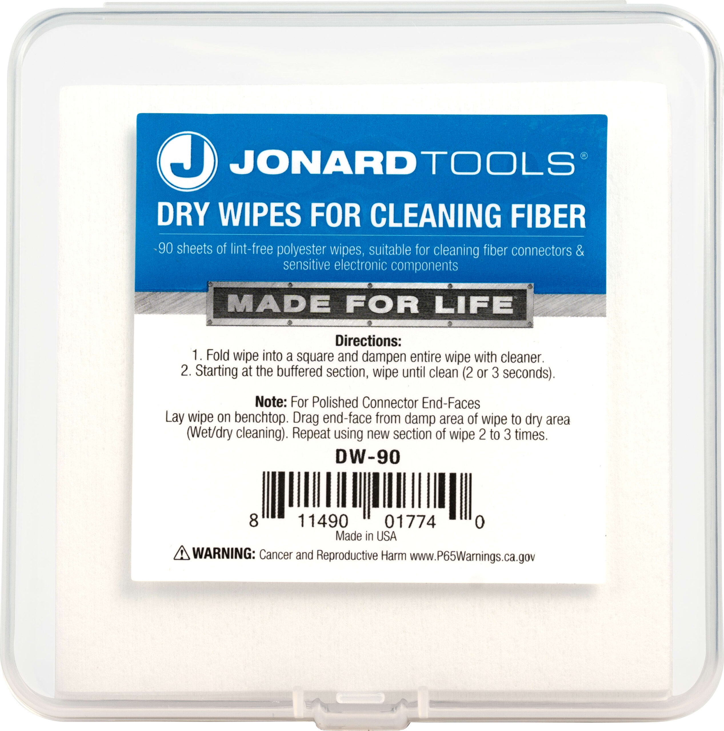 Jonard DW-90 - Dry Wipes, For Cleaning Fiber 90pcs