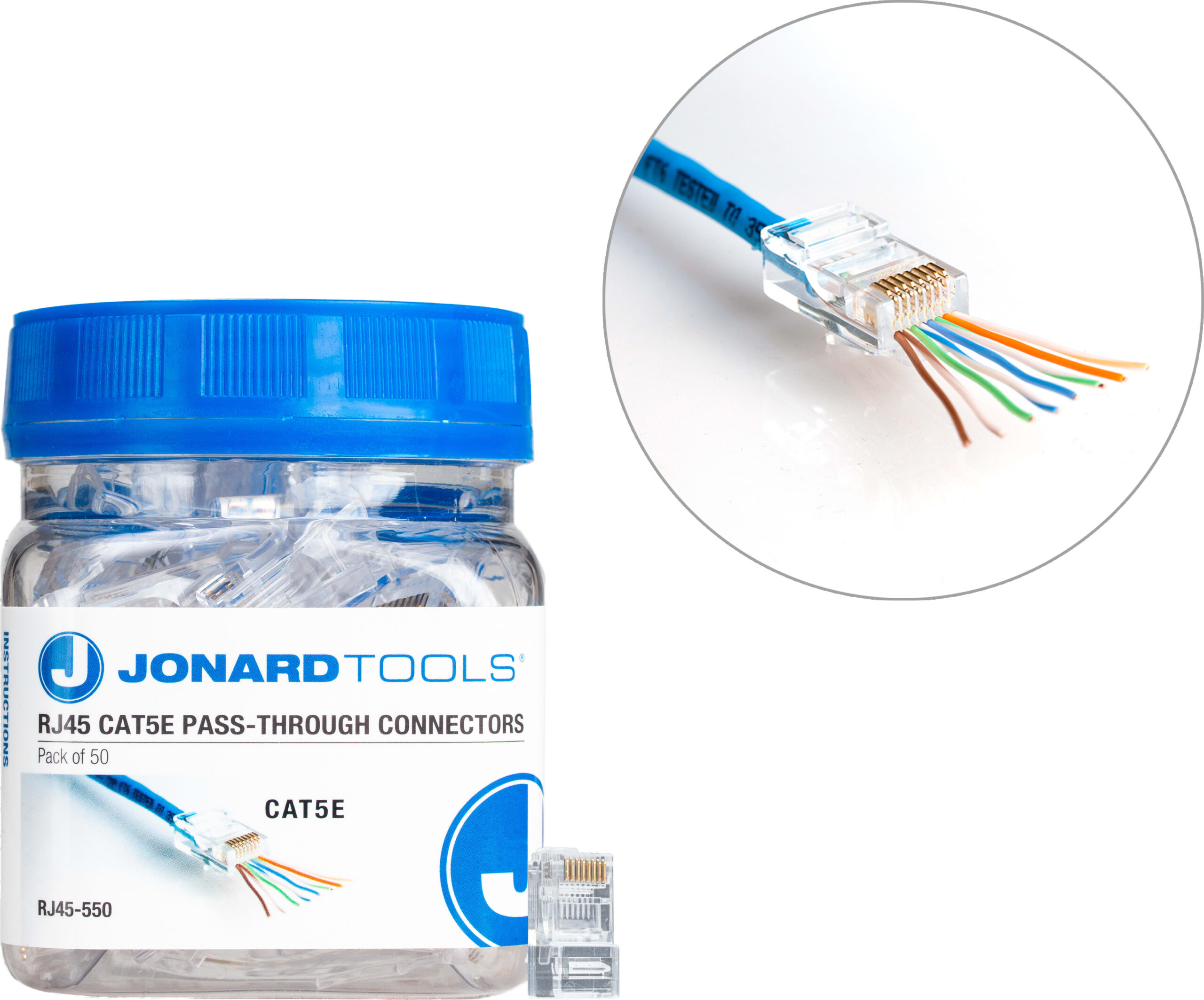 Jonard RJ45-550 CAT5e RJ45 Pass-Through Connectors, 50/Pack