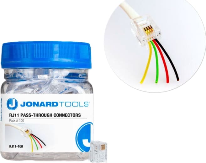 Jonard Tools RJ11-100 - RJ11, Pass-Through Connectors (Pack of 100)