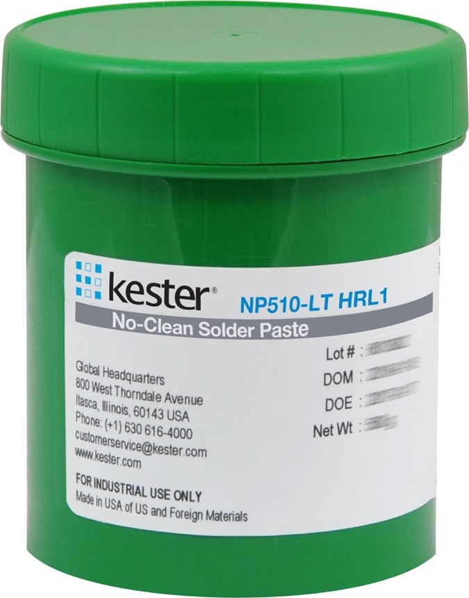 Kester NP510-LT HRL1 - Solder Paste, Zero Halogen, No Clean, 500g Jar