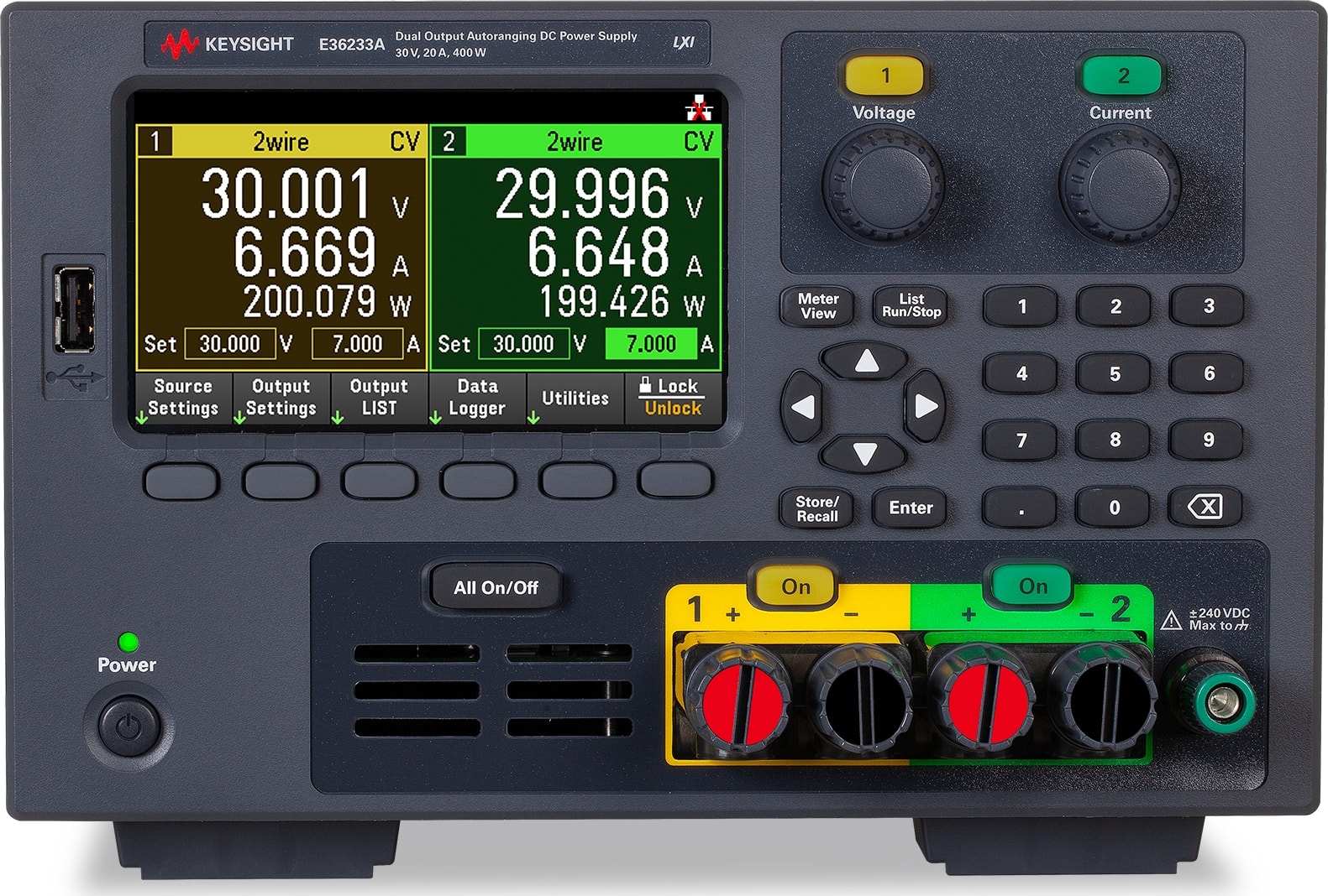 Keysight E36233A - 400W Auto-Range Dual Output Power Supply 30V/20A, LAN, USB