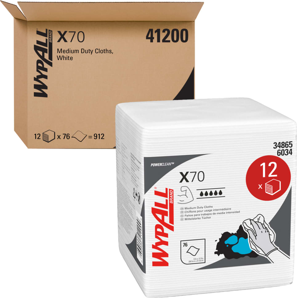 Kimberly-Clark KCC 41200 - WypAll Power Clean X70 Medium Duty Cloths, 12.5' x 12', 12 Packs/Case