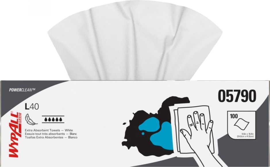 Kimberly-Clark KCC 05790 - WypAll Power Clean L40 Extra Absorbent Towels,16.4' x 9.8' (9 boxes of 100)