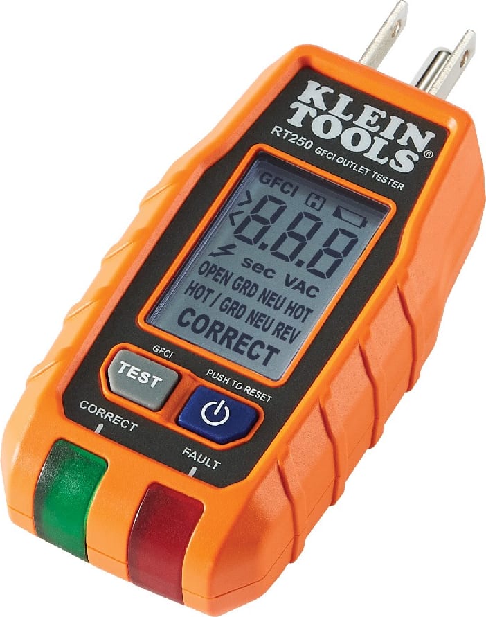 Klein Tools RT250 - GFCI Receptacle Tester with LCD Screen