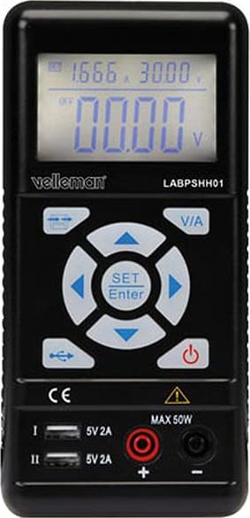 Velleman LABPSHH01U - Handheld Switching Mode Power Supply 0.3 - 30 VDC / 0 - 3.75 A max with LCD Display