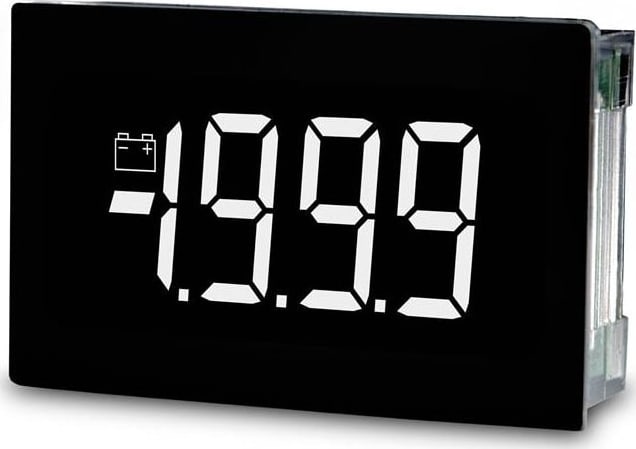 Lascar SP 400-EB-W - Splash-Proof LCD Voltmeter with Bright White Digits on a Black Background