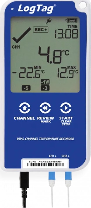 Logtag UTRED30-16 - Dual Channel 30 Temperature Day Logger with Display, 32,000 readings, -40°C to +99°C