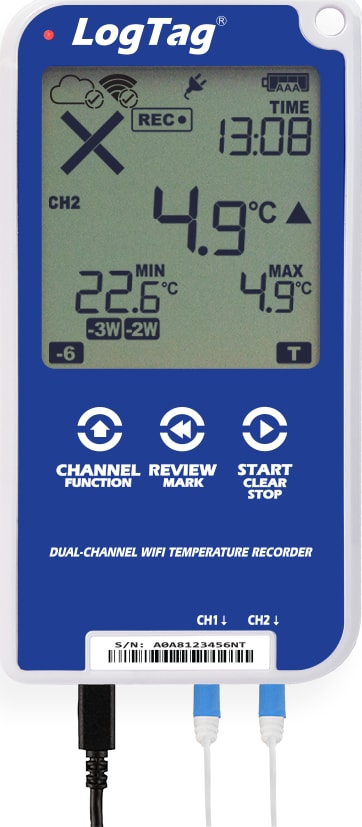 Logtag UTRED30-WIFI - 30 Day Wifi Temperature Logger With Display, 32,000 total log memory, USB 2.0