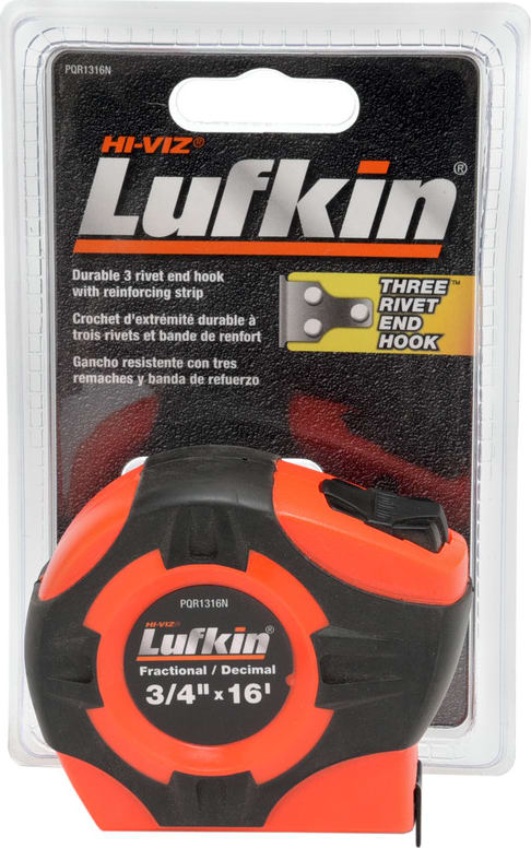 Crescent Lufkin PQR1316N - Measuring Tape, Quickread, Hi-Viz, Power Return, Yellow Clad, 0.75in x 16ft