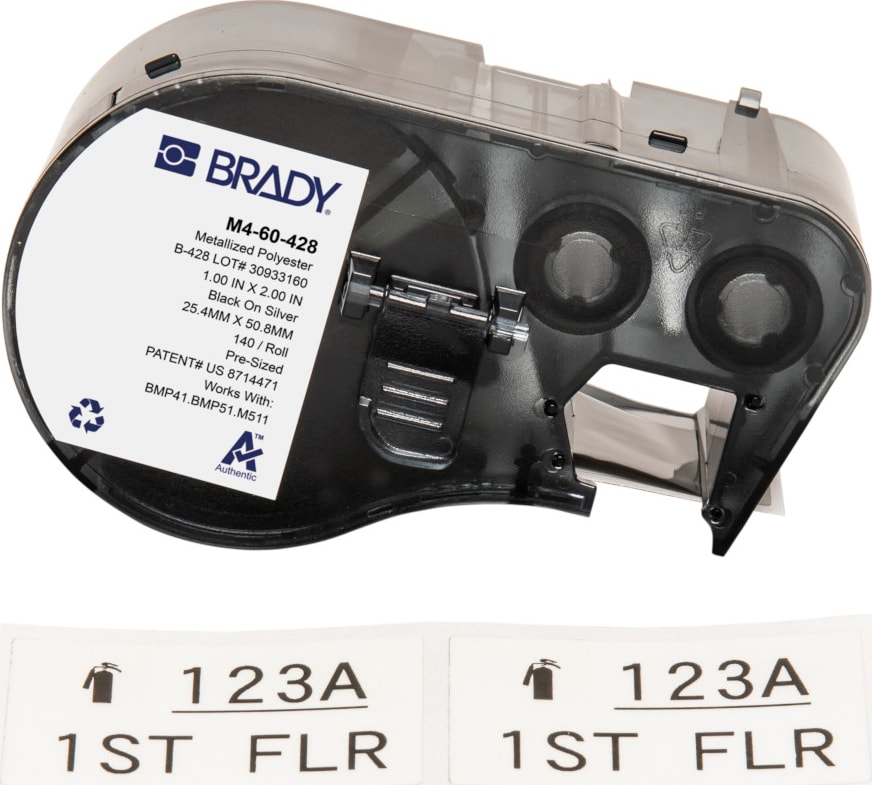 Brady M4-60-428 - Polyester Labels, Metallized, for BMP41 & M5 Printers, 2' H x 1' W, Black on Gray