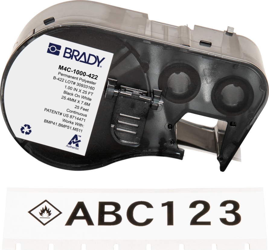 Brady M4C-1000-422 - Polyester Labels, Aggressive Adhesive, BMP41 & M5 Printers, 1', Black on White