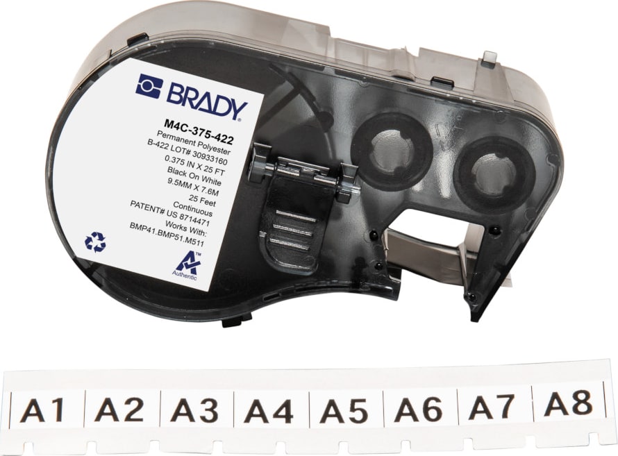 Brady M4C-375-422 - Polyester Labels, Aggressive Adhesive, BMP41 & M5 Printers, .375', Black on White