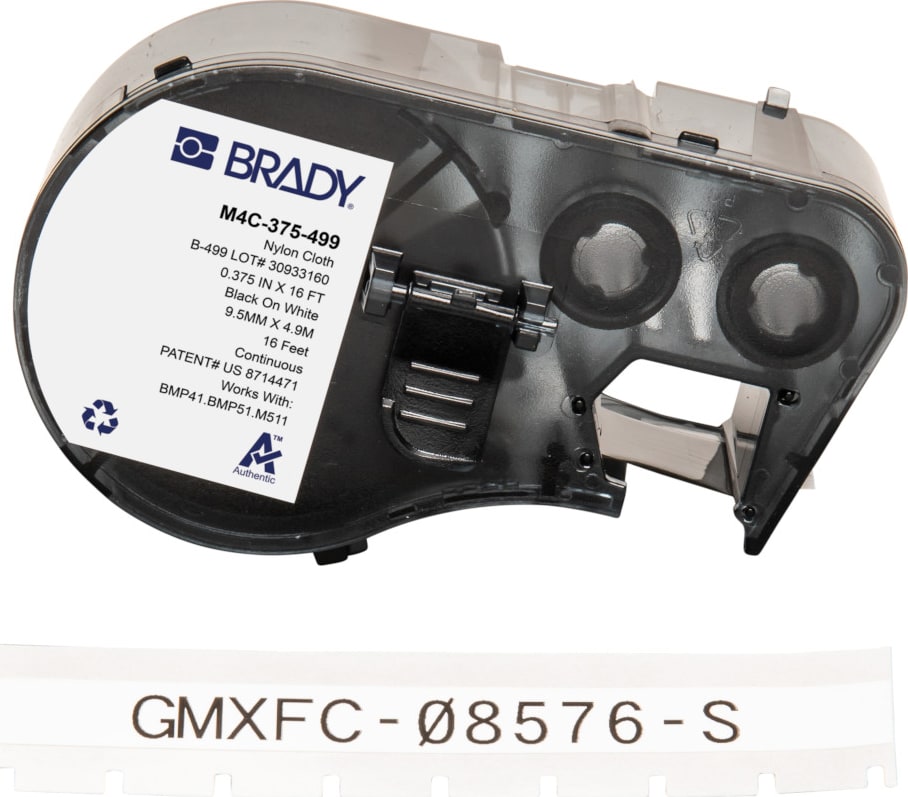 Brady M4C-375-499 - Nylon Labels, Aggressive Adhesive, BMP41 & M5 Printers, .375', Black on White