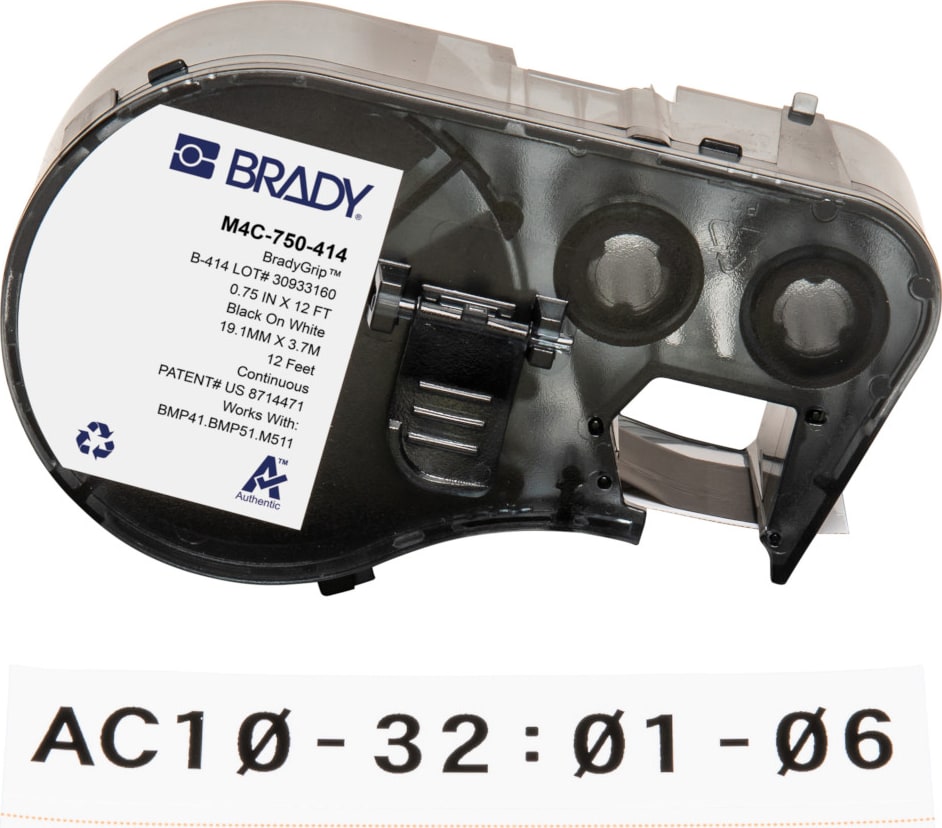 Brady M4C-750-414 - Print-on-Hook Labels, BMP41 & M5 Printers, .75', Black on White, BradyGrip Series