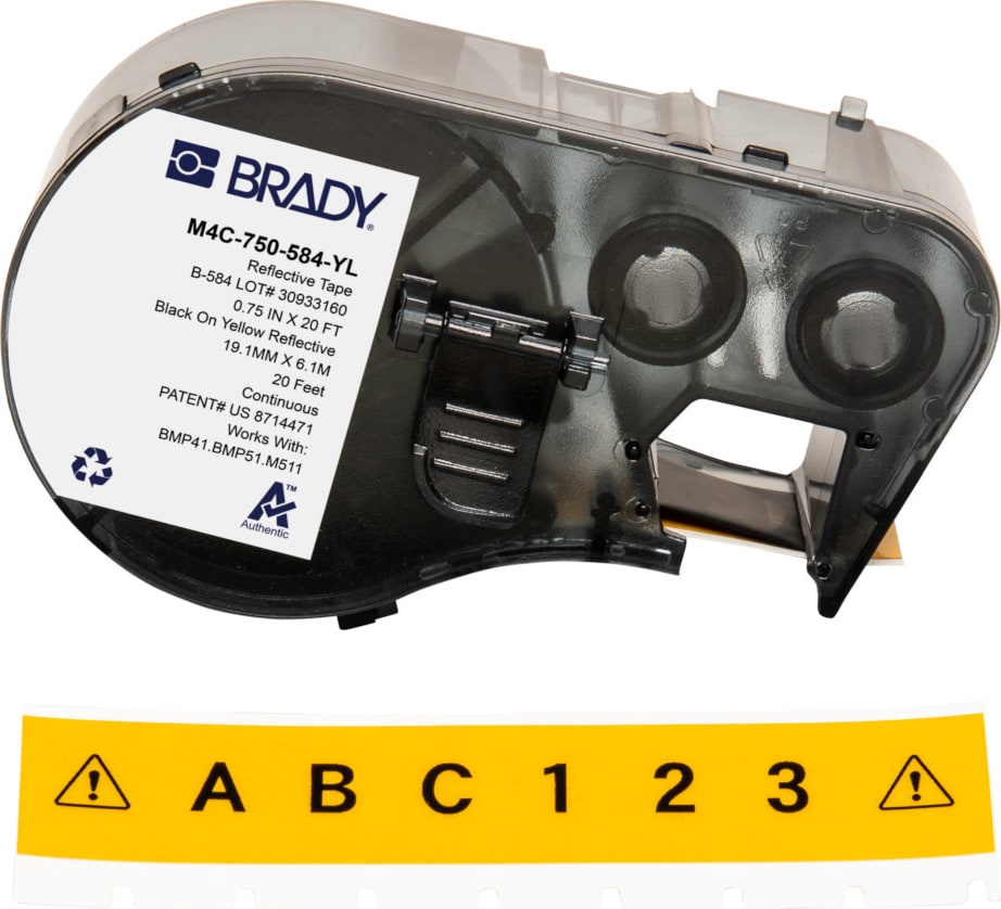 Brady M4C-750-584-YL - Retro Reflective Labels, for BMP41 and M5 Printers, 0.750', Black on Yellow