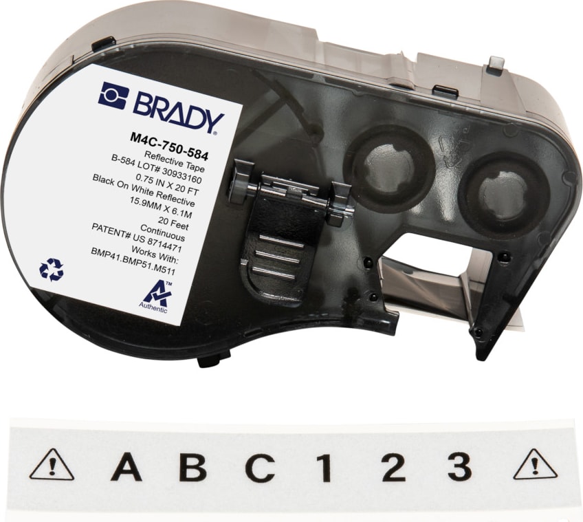 Brady M4C-750-584 - Retro Reflective Labels, for BMP41 and M5 Printers, 0.750', Black on White