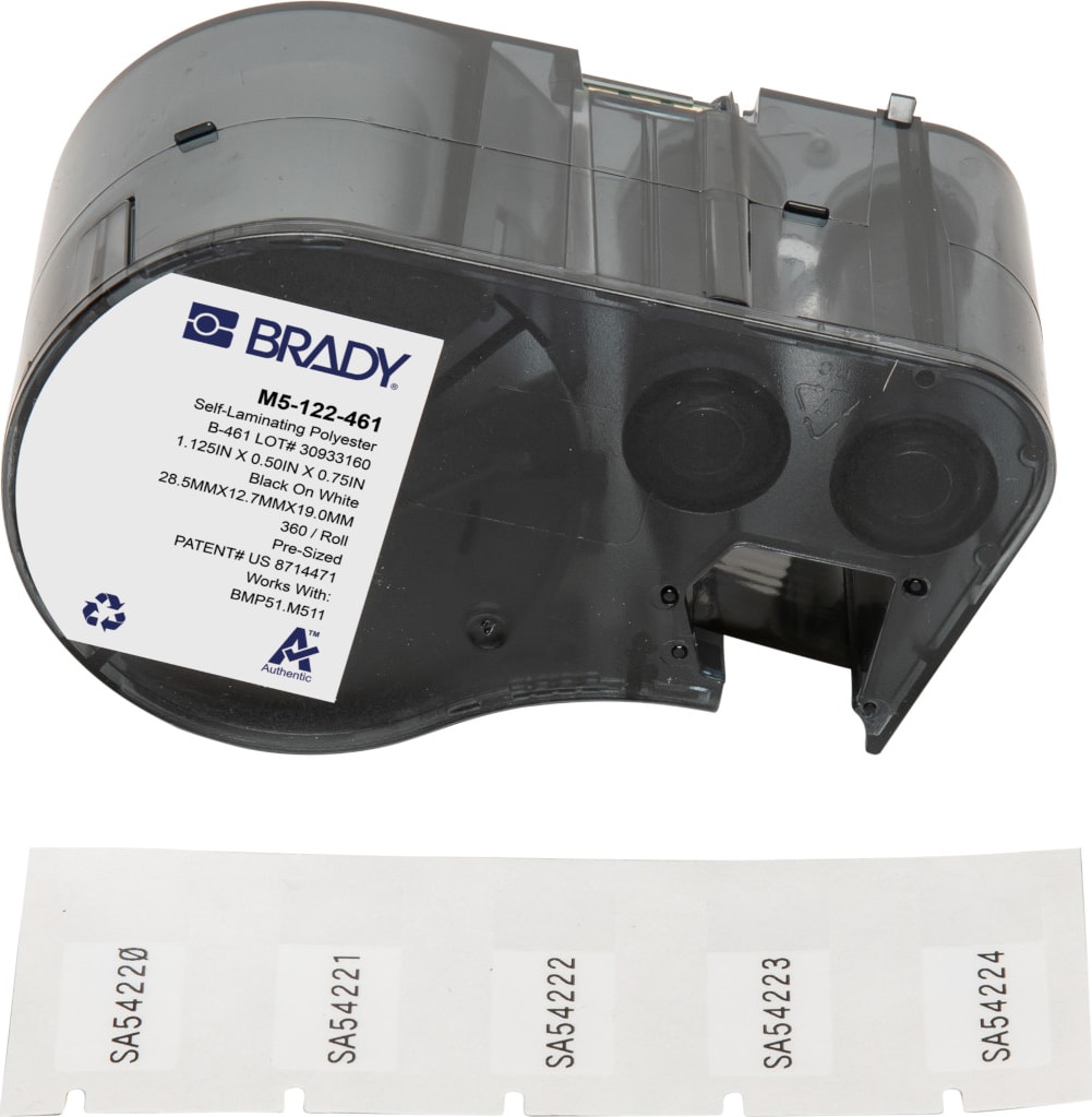 Brady M5-122-461 - Polyester Labels, Cryogenic, for M5 Printers, 0.5' H x 1.125' W, Black on White