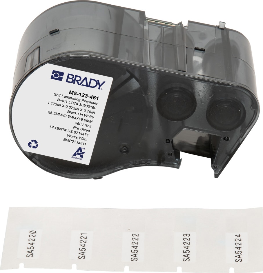 Brady M5-123-461 - Polyester Labels, Cryogenic, for M5 Printers, 0.375' H x 1.125' W, Black on White