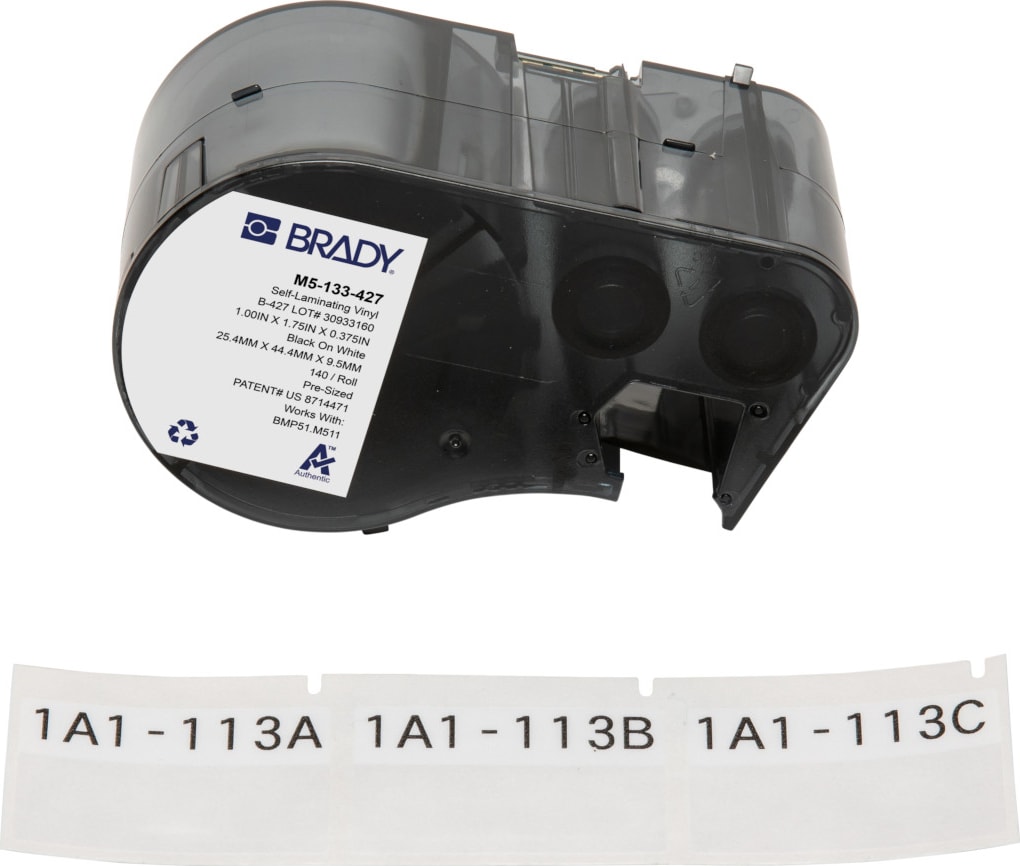 Brady M5-133-427 - Vinyl Labels, Wrap Around, for M5 Printers, 1' H x 1.75' W, Black on White