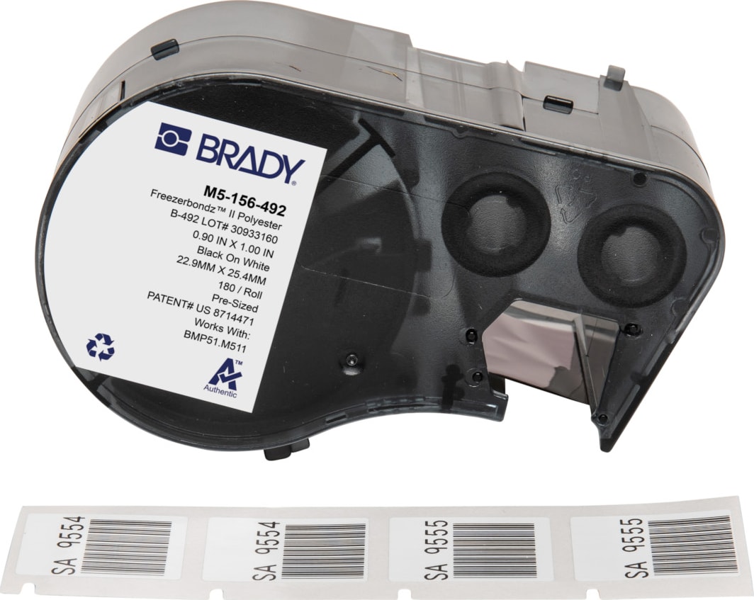 Brady M5-156-492 - Polyester Labels, Cryogenic, for M5 Printers, 1' H x 0.9' W, FreezerBondz Series