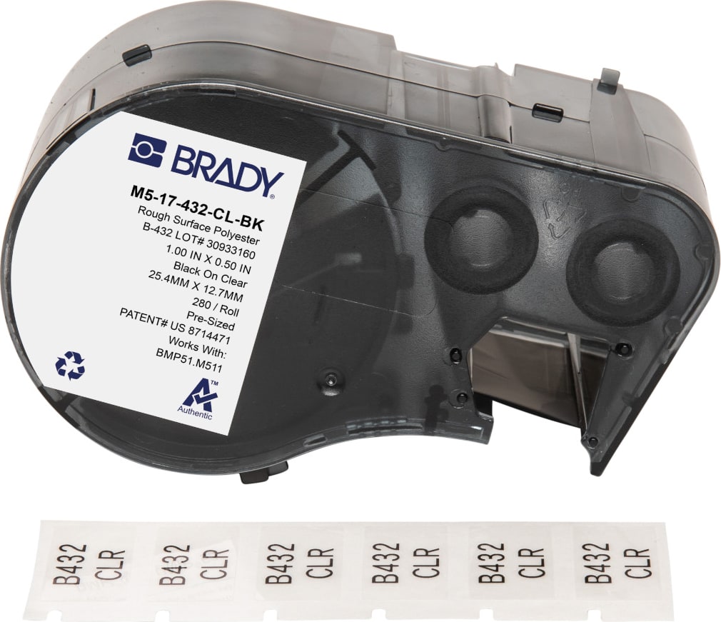 Brady M5-17-432-CL-BK - Polyester Labels, for M5 Printers, 0.5' H x 1' W, Black on Clear