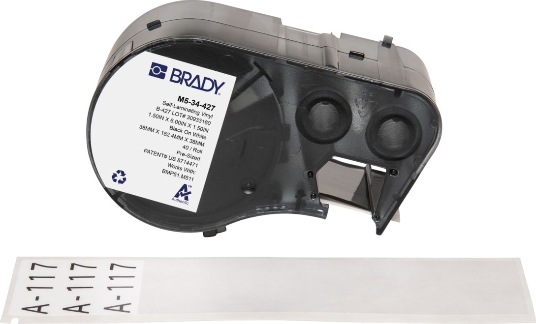 Brady M5-34-427 - Vinyl Labels, Wrap Around, for M5 Printers, 6' H x 1.5' W, Black on White