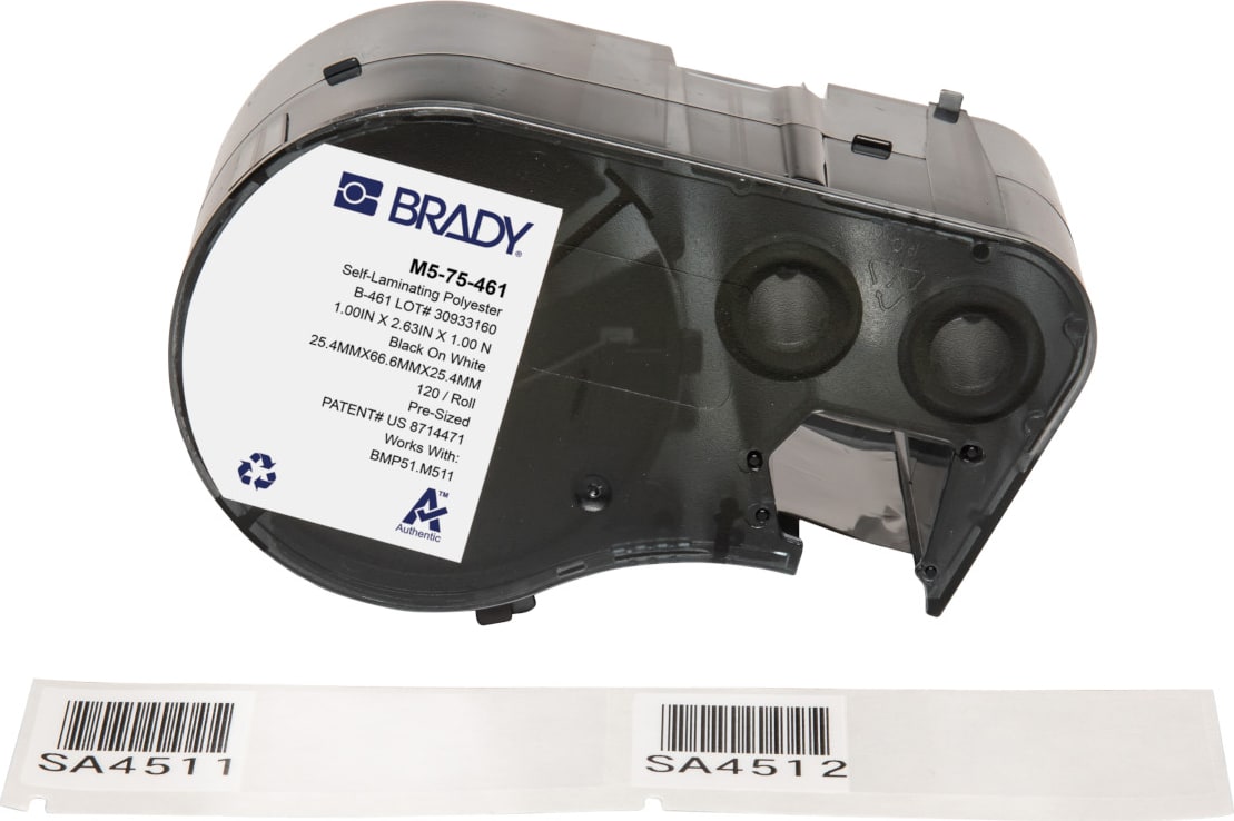 Brady M5-75-461 - Polyester Labels, Cryogenic, for M5 Printers, 1' H x 2.625' W, Black on White