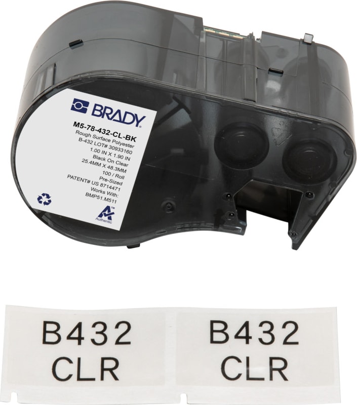 Brady M5-78-432-CL-BK - Polyester Labels, for M5 Printers, 1.9' H x 1' W, Black on Clear