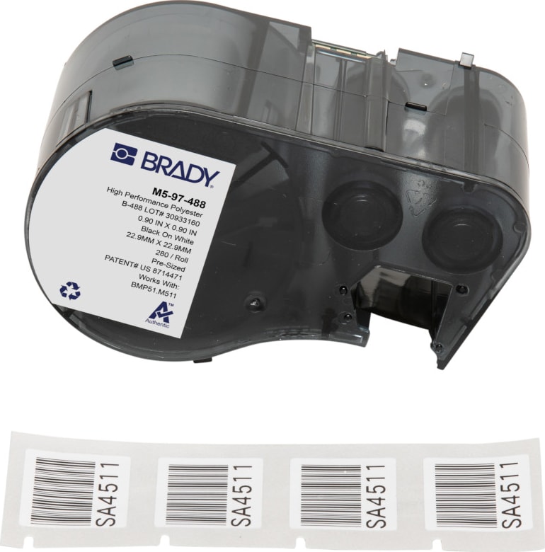 Brady M5-97-488 - Polyester Labels, Solvent Resistant, for M5 Printers, 0.9' H x 0.9' W