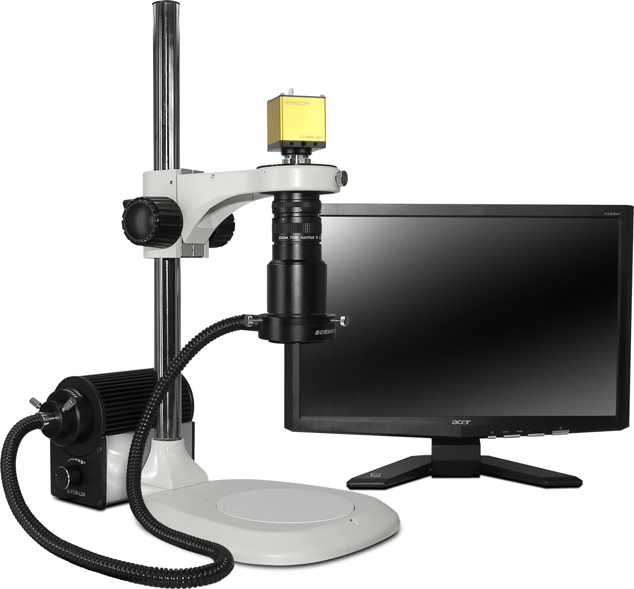 Scienscope MAC-PK1-AN-HD Macro Zoom Lens w/ Extended Post Stand, Fiber Optic Right Light & HD Camera
