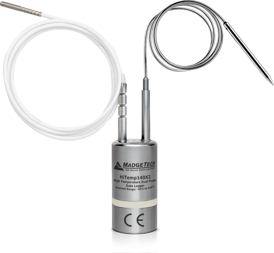 MadgeTech HiTemp140X2FP72PT1 - Dual Probe High Temperature Data Logger, 72-in Flex Probe, 24-in Bendable Probe with 1-in Tip