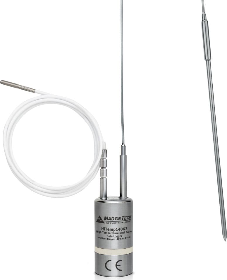 MadgeTech HiTemp140X2FP72PT5 - Dual Probe High Temperature Data Logger, 72-in Flex Probe, 24-in Bendable Probe with 5-in Tip