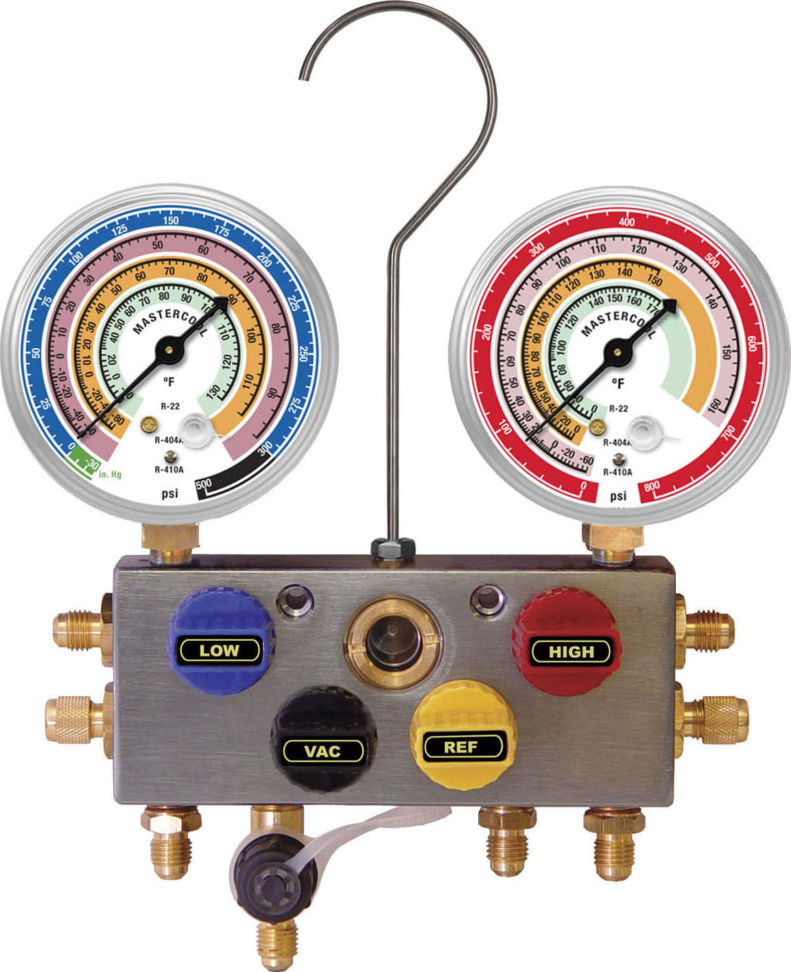 Mastercool 96203 - R410A, R22, R404A 4-Way Aluminum Manifold 2 1/2-Inch Gauges