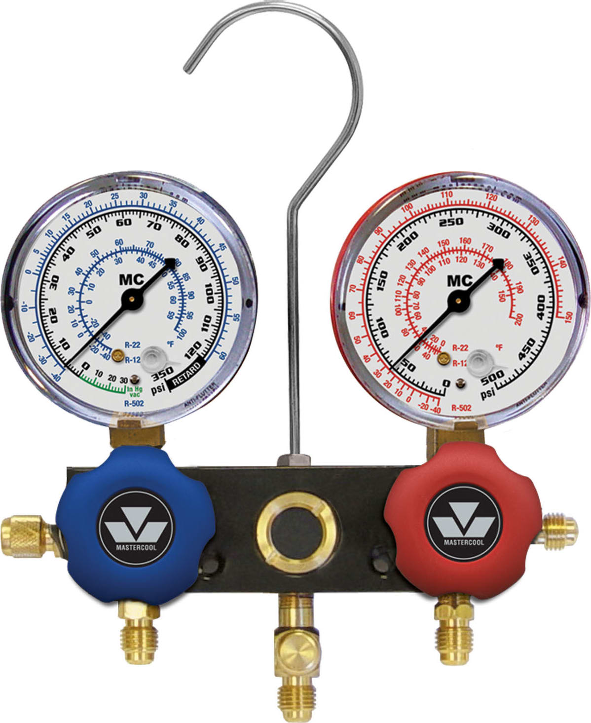 Mastercool 93103 - Aluminum Block Manifold Set w/2 1/2' Gauge Sight Glass and Anti-Flutter Gauges