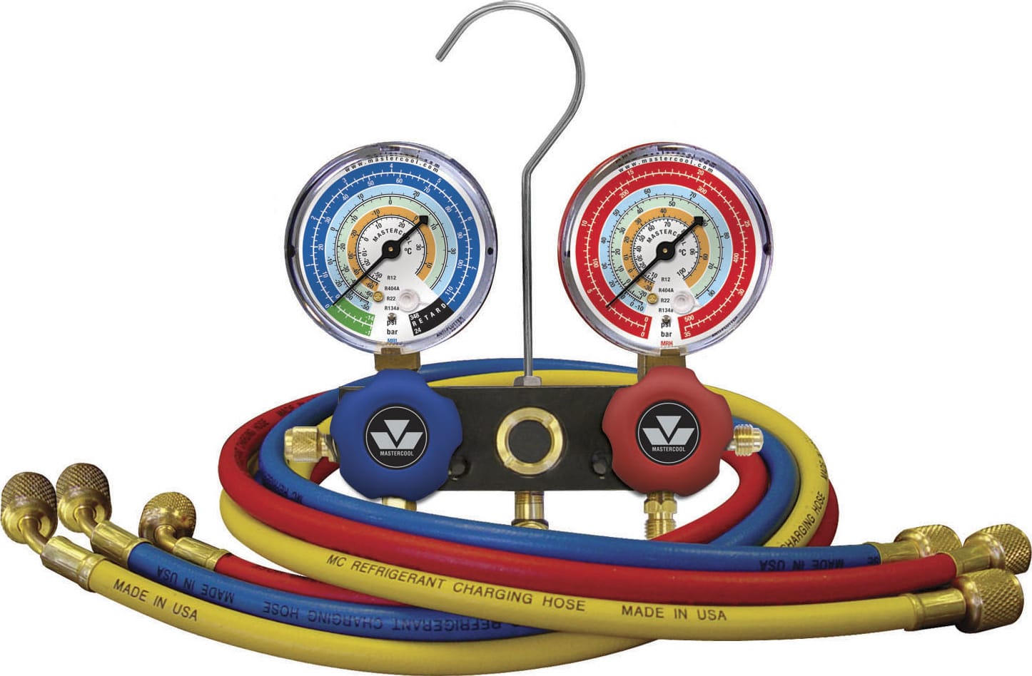 Mastercool 93661-M - Aluminum Block Metric Manifold Set w/63mm Gauge, 3-152cm Hoses