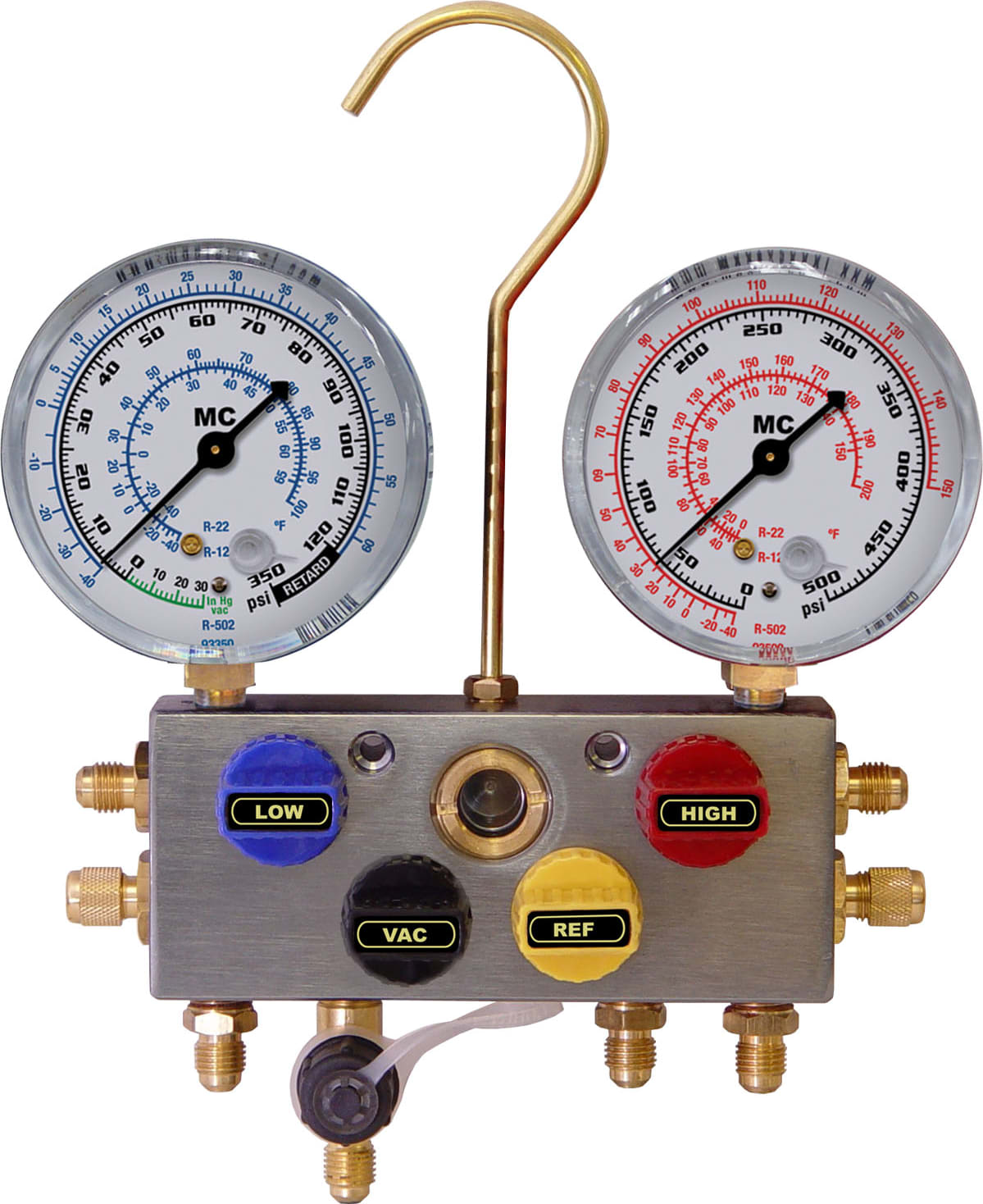 Mastercool 95103-A - Aluminum R12 4 Way Manifold Without Hoses 2 1/2' Gauges