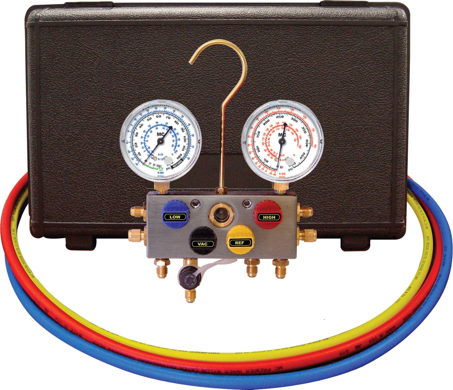 Mastercool 95336-A - 4-Way Manifold Set w/4-36' Standard Hoses w/Shut-off Valve, 2 1/2' Gauges