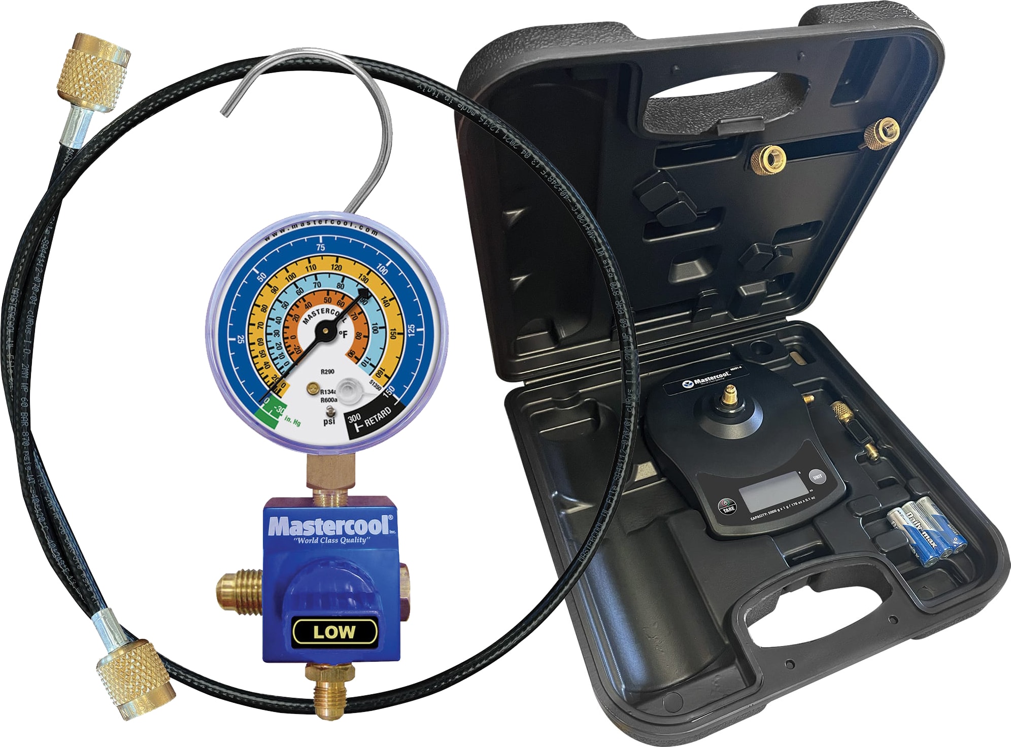 Mastercool 98202-A KIT 1 - Package with 92518-53-1/4TP Manifold and 98202-A Refrigerant Scale