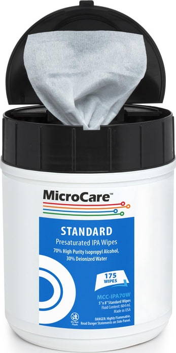 MicroCare MCC-IPA70W - Presaturated Wipes, 70% High Purity IPA, 604mL Fluid Content,175 Wipes/Tub