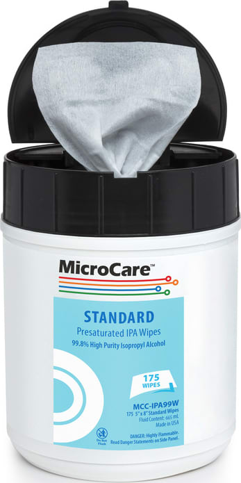 MicroCare MCC-IPA99W - Presaturated Wipes, 99.8% High Purity IPA, 665mL Fluid Content, 175 Wipes/Tub