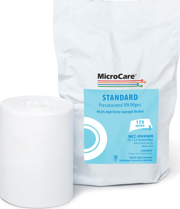 MicroCare MCC-IPA99WR - Presaturated Wipes Refill, 99.8% High Purity IPA, 665mL Fluid Content,175 Wipes/Pk