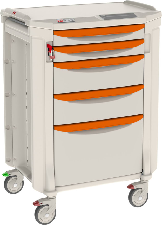 Metro FLP22010 - Flexline General Use Medical Cart, Polymer, Taupe/Orange