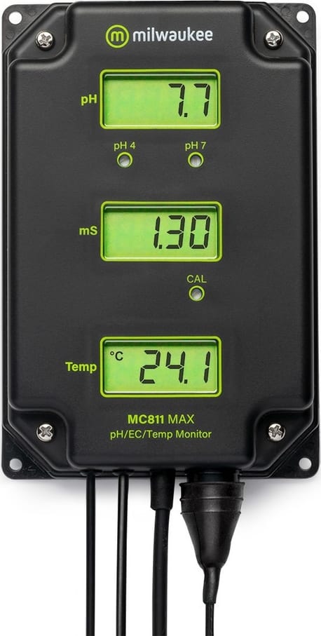 Milwaukee Instruments MC811US - pH/EC/Temp Monitor w/Mounting Kit, 14.0 to 140.0°F