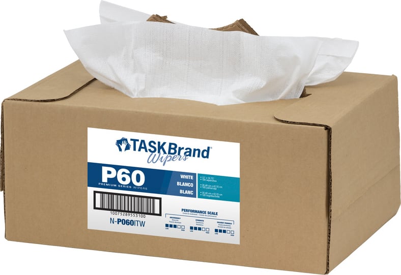 High-Tech Conversions N-P060ITW - TaskBrand P60 Premium Series Hydrospun Wipers, Medium Duty, 12'x16.75', Interfold, 180/Twin Tote