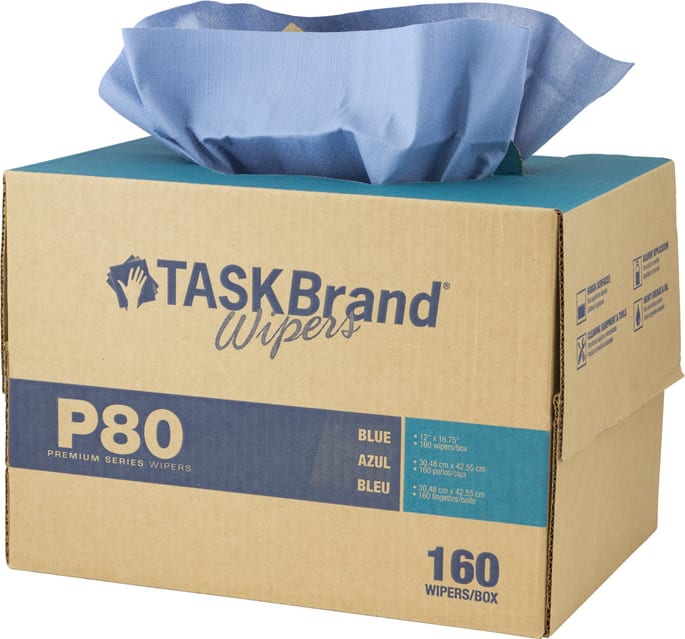 High-Tech Conversions N-P080ITB - TaskBrand P80 Premium Series Hydrospun Wipers, Premium Duty, 12'x16.75', Interfold, 160/Twin Tote
