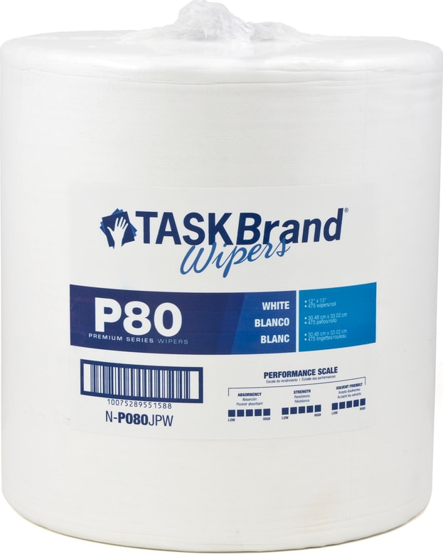 High-Tech Conversions N-P080JPW - TaskBrand P80 Premium Series Hydrospun Wiper, White, 12'x13', 475/Roll, Poly - No Box, Each