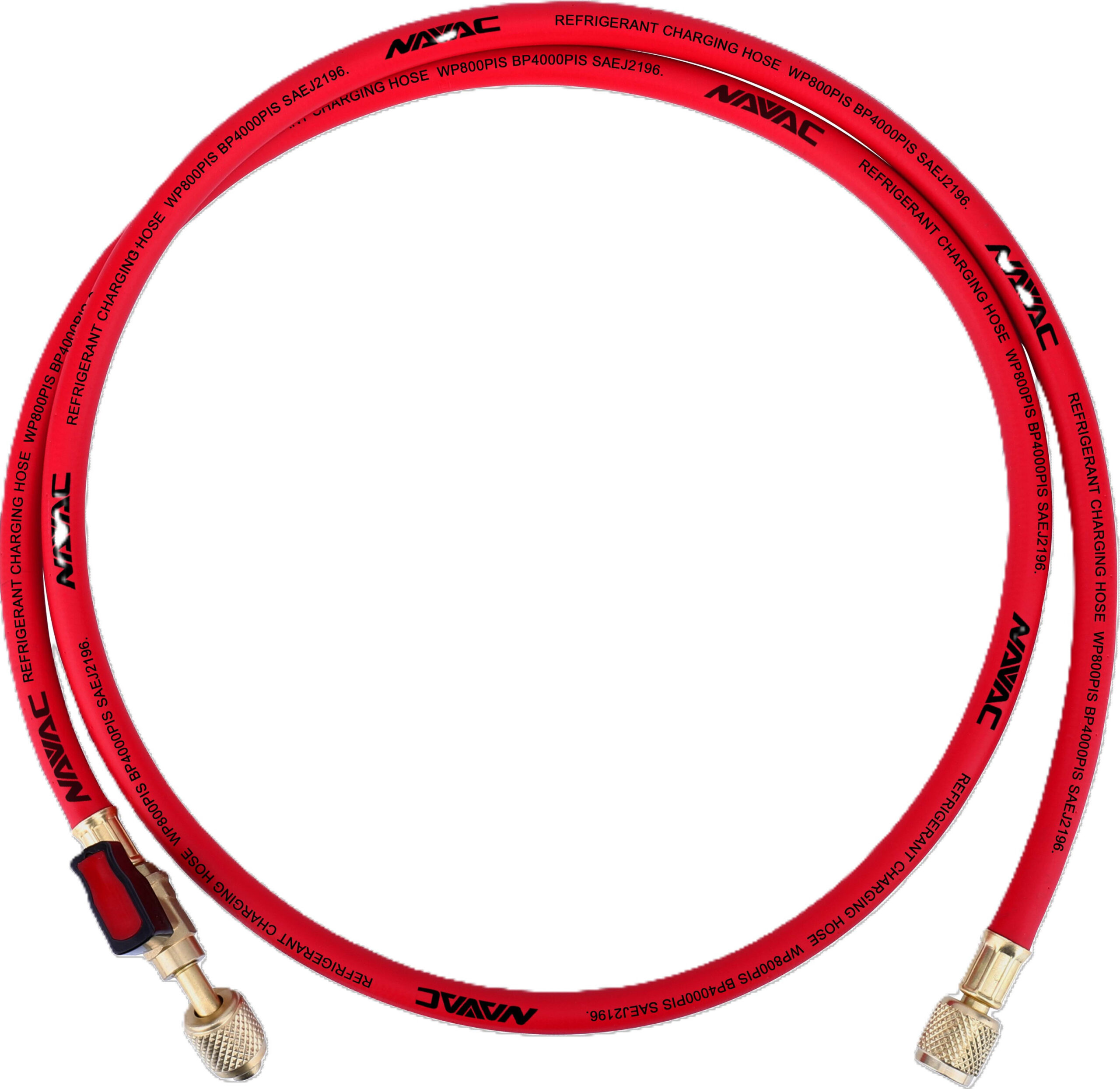 NAVAC NH5CR - 1/4in Charging Hose with Ball Valve, 5ft Long, Red